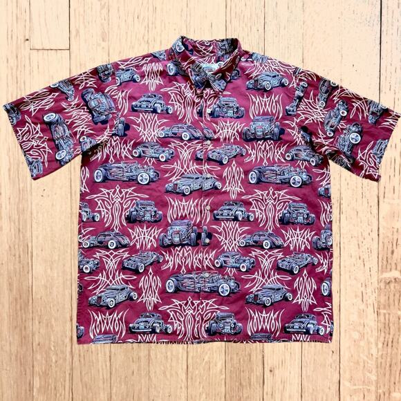 Reyn Spooner Hawaiian Shirt Art Of Eddy Mens Vintage Cars Button Up Size X Large - Picture 8 of 8